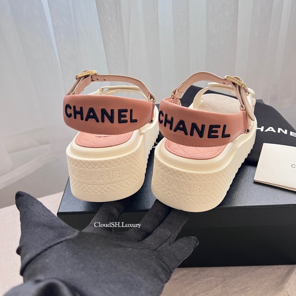Auth Chanel BNIB 23A White Beige CC Logo Platform Strap Sandals - Size 38 - Picture 3 of 11